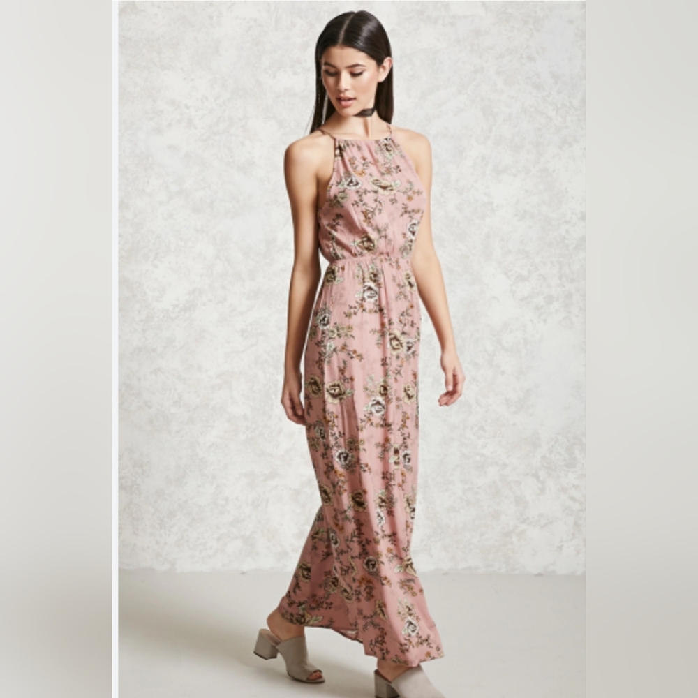 Forever 21 Floral Halter Maxi Dress - Dusty Rose, Size M